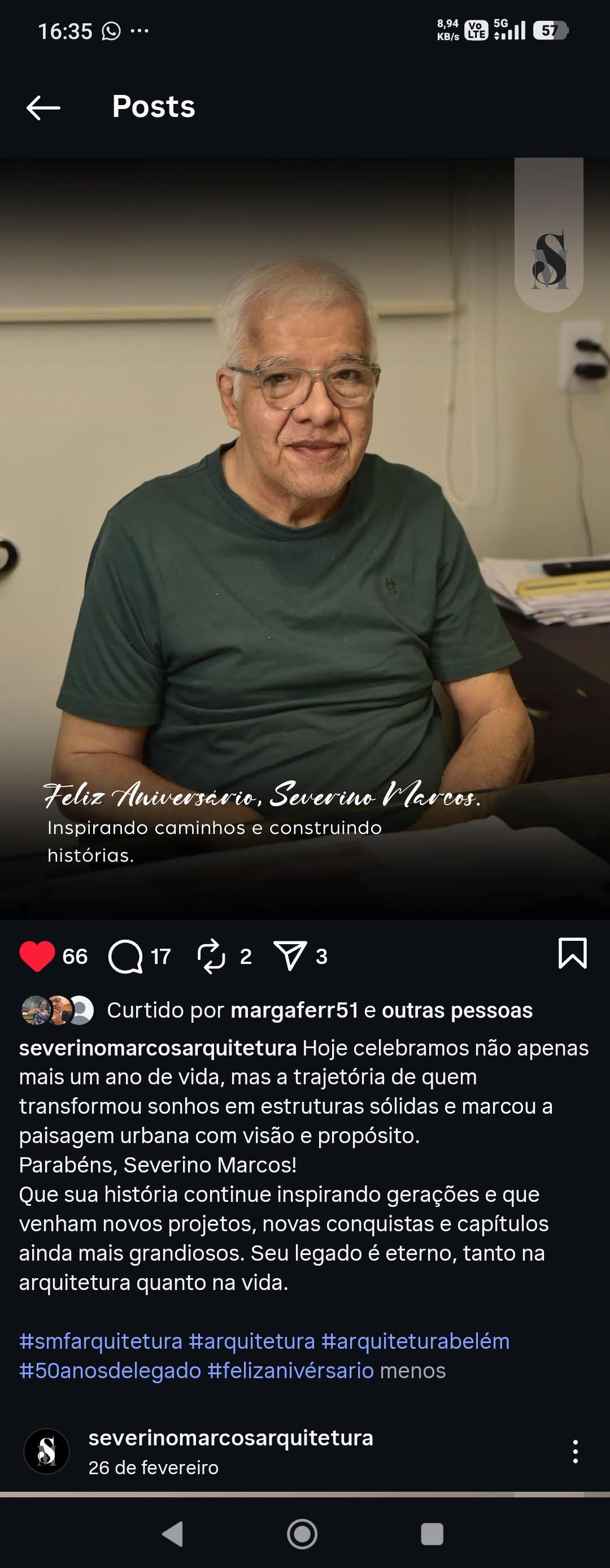 Arq. Severino Marcos Ferreira — Fundador SMF Arquitetura Belém