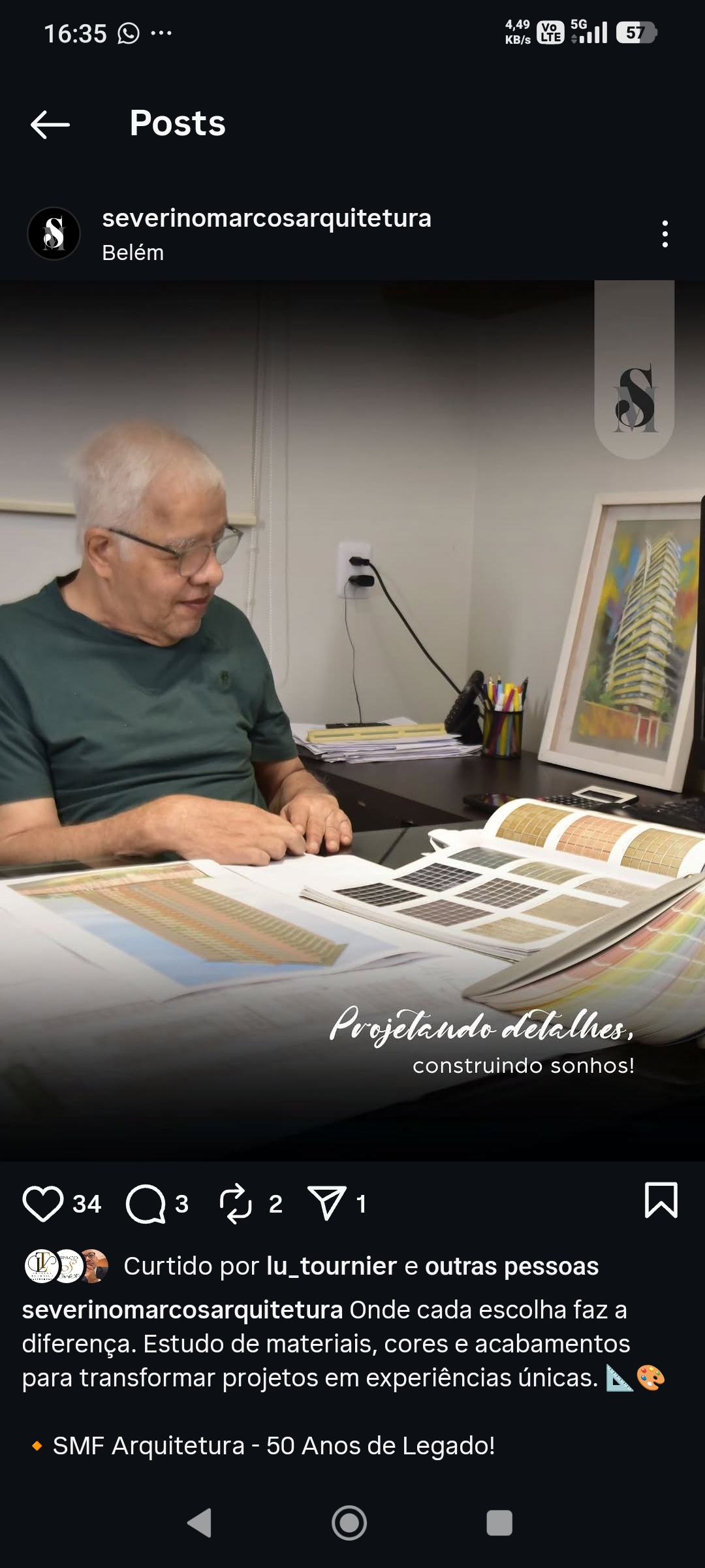 Arq. Severino Marcos estudando materiais